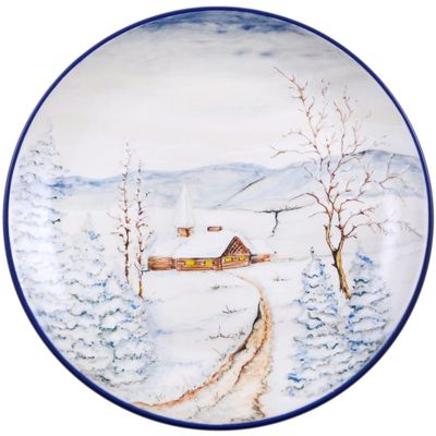 Polmedia Polish Pottery Dinner Plate UNIKAT - Winter Pattern Handmade in Boleslawiec Poland by Ceramika Artystyczna + Certificate of Authenticity