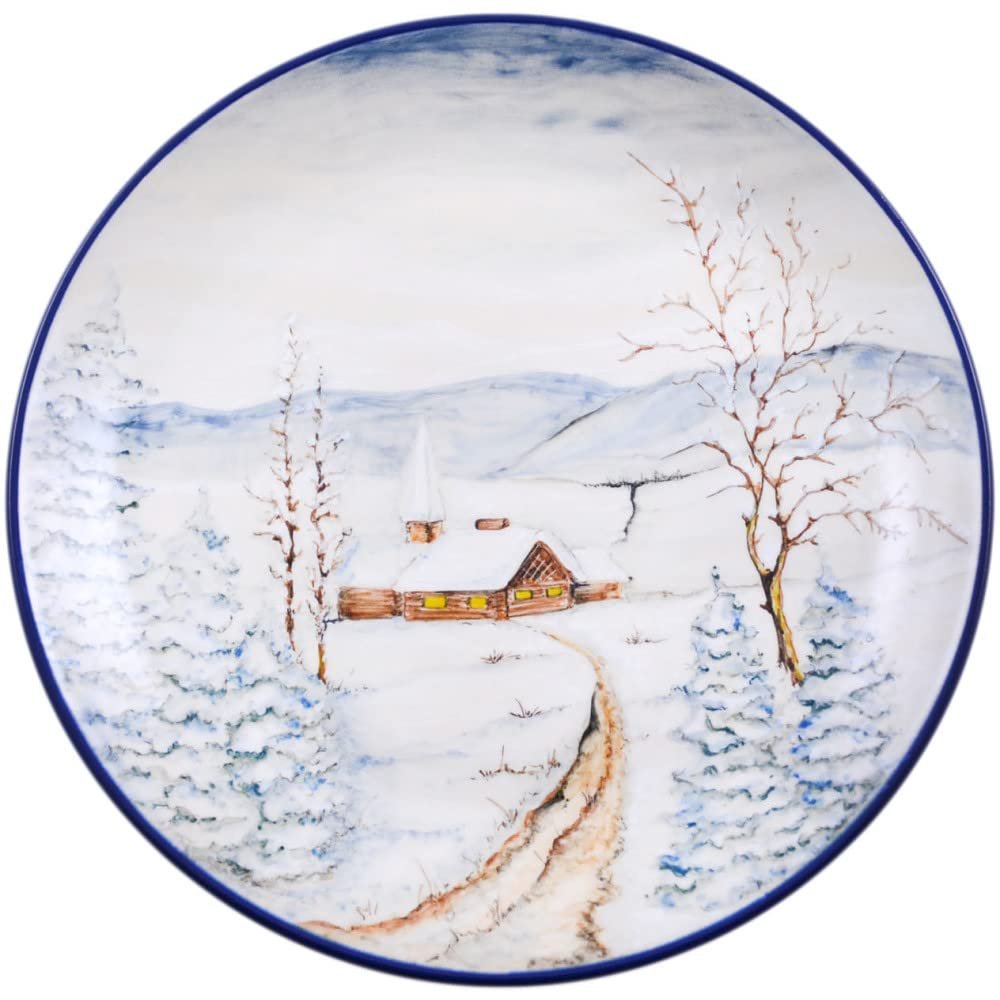Polmedia Polish Pottery Dinner Plate UNIKAT - Winter Pattern Handmade in Boleslawiec Poland by Ceramika Artystyczna + Certificate of Authenticity
