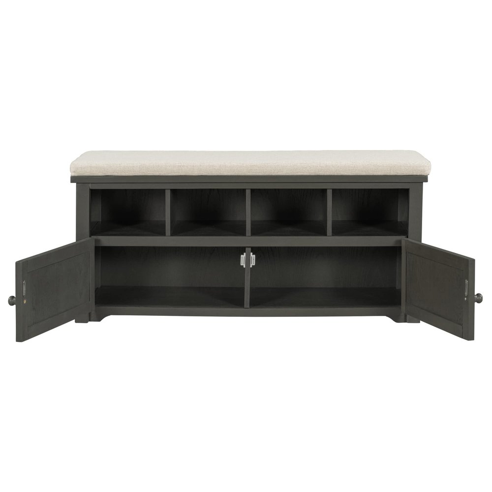 LUMISOL Storage Bench with 2 Doors and Shoe Rack Storage Chest with Seat Cushion Shoe Cabinet for Foyer Entryway Hallway