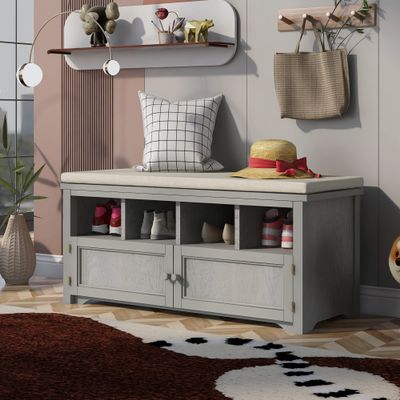 LUMISOL Storage Bench with 2 Doors and Shoe Rack Storage Chest with Seat Cushion Shoe Cabinet for Foyer Entryway Hallway