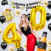 40th Birthday Decorations for Men, 40 Birthday Decorations with 40 Inch Gold 40 Number Balloons, Cheers to 40 Years Banner,Fringe Curtains and Cups Foil Balloons view 2