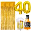 40th Birthday Decorations for Men, 40 Birthday Decorations with 40 Inch Gold 40 Number Balloons, Cheers to 40 Years Banner,Fringe Curtains and Cups Foil Balloons view 4