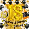 18th Birthday Decorations for Boys, 18 Birthday Decorations with 40 Inch Gold 18 Number Balloons, Cheers to 18 Years Banner,Fringe Curtains and Cups Foil Balloons view 1