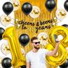 18th Birthday Decorations for Boys, 18 Birthday Decorations with 40 Inch Gold 18 Number Balloons, Cheers to 18 Years Banner,Fringe Curtains and Cups Foil Balloons view 2