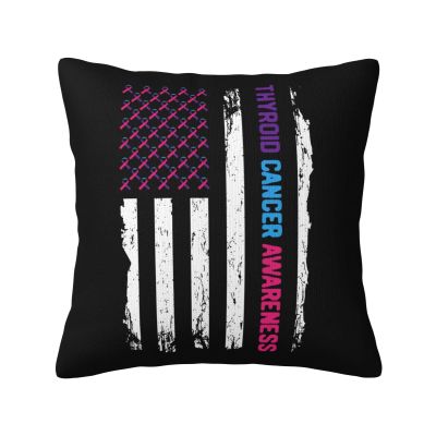 American Flag Thyroid Cancer Awareness Soft Comfortable Double Sided Plush Pillow Case with Strong Home Practicality 18 X 18 in