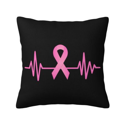 Pink Ribbon Heartbeat Breast Cancer Awareness Soft Comfortable Double Sided Plush Pillow Case with Strong Home Practicality 18 X 18 in