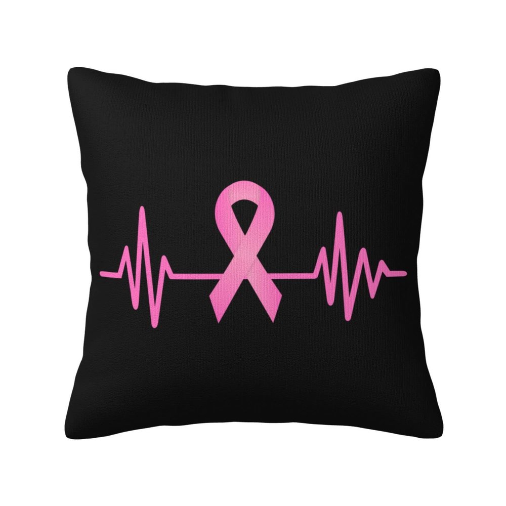 Pink Ribbon Heartbeat Breast Cancer Awareness Soft Comfortable Double Sided Plush Pillow Case with Strong Home Practicality 18 X 18 in