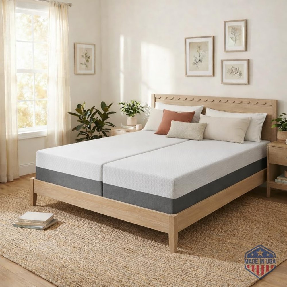 Celestial Sleep 12 Inch Split King Mattress, Made in The USA, CertiPUR-US, Oeko-Tex, and Fiberglass-Free Certified Cooling Bed, Gel Memory Foam Mattress in a Box - Soft