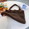 ENBEI Women's Beach Tote Bag, Crocheted Knit Hollow Design, Stylish & Spacious Tote for Beach,Travel,and Everyday Use,Cute Aesthetic Summer Handbag (coffee) view 2