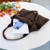 ENBEI Women's Beach Tote Bag, Crocheted Knit Hollow Design, Stylish & Spacious Tote for Beach,Travel,and Everyday Use,Cute Aesthetic Summer Handbag (coffee) view 3