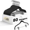 80 Pack Black Quality Plastic Non Velvet Non-Flocked Thin Compact Coat Hangers with Metal Clips for Skirts Pants Blouses 360 Swivel Hook view 1
