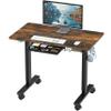 SHW 40-Inch Mobile Electric Height Adjustable Sit to Stand Desk with Drawer, Hanging Hooks and Cable Management, Rustic Brown view 1