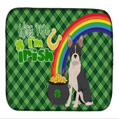 Caroline's Treasures WDK4751DDM Black Boston Terrier St. Patrick's Day Dish Drying Mat Absorbent Dish Drying Mat Pad for Kitchen Counter Dish Drainer Mat for Countertop, 14 x 21", Multicolor
