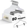 80 Pack White Quality Plastic Non Velvet Non-Flocked Thin Compact Coat Hangers with Metal Clips for Skirts Pants Blouses 360 Swivel Hook view 1