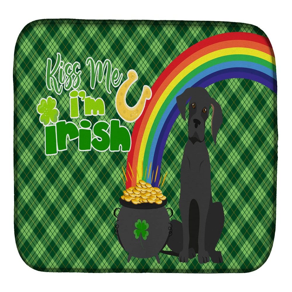 Caroline's Treasures WDK4844DDM Black Great Dane St. Patrick's Day Dish Drying Mat Absorbent Dish Drying Mat Pad for Kitchen Counter Dish Drainer Mat for Countertop, 14 x 21", Multicolor