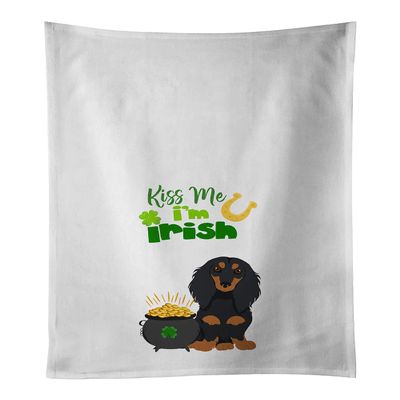 Caroline's Treasures WDK4800WTKT Longhair Black and Tan Dachshund St. Patrick's Day White Kitchen Towel Set of 2 Dish Towels Decorative Bathroom Hand Towel for Hand, Face, Hair, Yoga, Tea, Dishcloth,