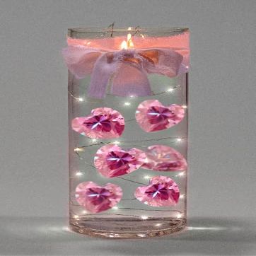 30 Floating Large Sparkling Pink Hearts-Fills 1 Gallon of Transparent Gels for Floating Effect-with Measured Floating Gels Prep Bag for Best Results!
