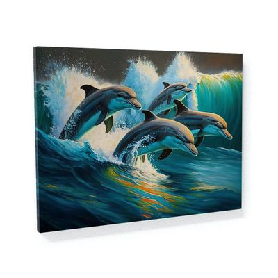 Sense Canvas Dolphin Vibrant Lively 21 Canvas Art - Home Decor Wall Art Print Poster Painting Small 16x12 / 0.75"