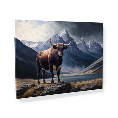 Sense Canvas Bull Realistic Detailed Mountain 14 Canvas Art - Home Decor Wall Art Print Poster Painting Small 16x12 / 0.75"