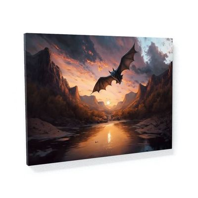Sense Canvas Bat Realistic River Sunset 6 Canvas Art - Home Decor Wall Art Print Poster Painting Large 40x30 / 1.5"