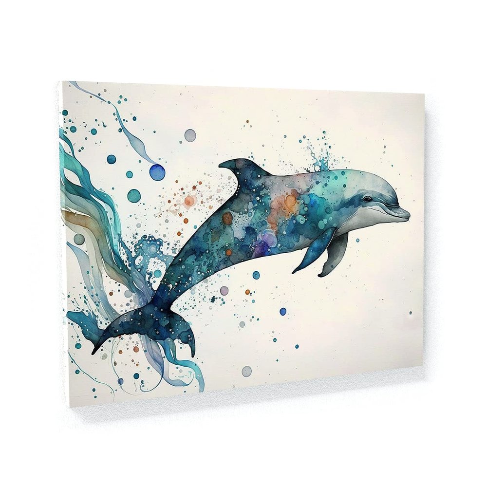 Sense Canvas Dolphin Fun Cartoon 36 Canvas Art - Home Decor Wall Art Print Poster Painting Small 16x12 / 0.75"