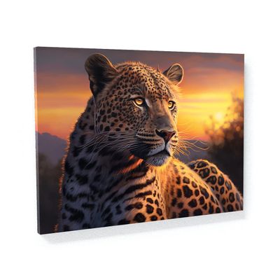 Sense Canvas Leopard Realistic Sunset 8 Canvas Art - Home Decor Wall Art Print Poster Painting Large 40x30 / 1.5"