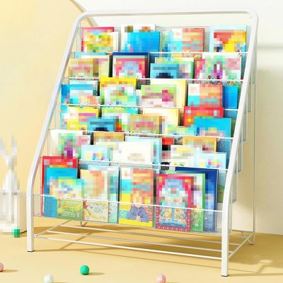 ZJKXJH Toddler Book Shelf Organizer, Metal Kids Book Case Storage & Magazine Rack, Easy to Reach Kids Bookshelf for Nursery, Bedroom, Playroom, Classroom (Color : White, Size : LxWxH 65x46x100 cm)