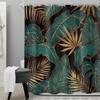 Cinbloo Green Shower Curtain 60Wx72H Black and Gold Tropical Bathroom Decor Abstract Palm Leaves Hawaiian Monstera Modern Brown Botanical Plant Nature Bath Curtain Fabric with 12 Hooks view 2