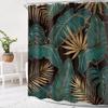 Cinbloo Green Shower Curtain 60Wx72H Black and Gold Tropical Bathroom Decor Abstract Palm Leaves Hawaiian Monstera Modern Brown Botanical Plant Nature Bath Curtain Fabric with 12 Hooks view 3
