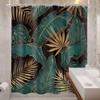 Cinbloo Green Shower Curtain 60Wx72H Black and Gold Tropical Bathroom Decor Abstract Palm Leaves Hawaiian Monstera Modern Brown Botanical Plant Nature Bath Curtain Fabric with 12 Hooks view 4
