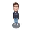Custom Casual Lady Bobblehead - Personalized Relaxed Figurine for Women, Made from Your Photo, Lady in Gray Hoodie, Handmade Clay Gift for Friendship Office Home Decor Collectible view 1