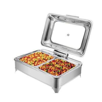 Aprilhp Chafing Dish Buffet Set, Stainless Steel 9 Litre Capacity Food Warmer Chafer Set with Visible Cover and Electric Heating Plate for Dining Room Hotel Buffet Weddings Parties(Size:2 Grid)