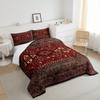 Boho Tribal Comforter Set King, Retro Exotic Bedding Set, Vintage Lattice Bohemian Down Comforter, Dark Red Antique Grid Damask Inspired Medallion Egyptian 3Pcs Duvet Insert view 4