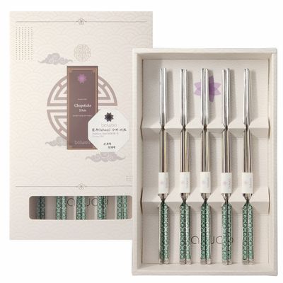 BALWOO Chopsticks [Made in Korea][5 Sets] 430 Premium Stainless Steel Chopsticks, Mukbang Kitchen Utensil, Cutlery Silverware Stainless Tableware (Goryeo Celadon Blue)