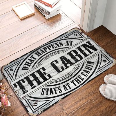 Abipuir Knock Before Entering Door Sign What Happens at The Cabin Stays at The Cabin Rug Childrens Room Decor Front Door Inside Mat (Size : 65X90CM)