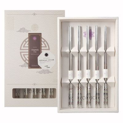 BALWOO Chopsticks [Made in Korea][5 Sets] 430 Premium Stainless Steel Chopsticks, Mukbang Kitchen Utensil, Cutlery Silverware Stainless Tableware (The milky way)