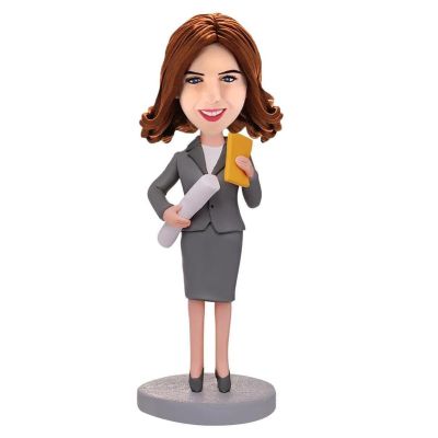 Custom Bobblehead of Office Lady with Laptop, Personalized Caricature Sculpture, Unique Desk Decor, Handmade Figurine for Coworker, Boss, Perfect Retirement, Promotion, Birthday Gift for Women