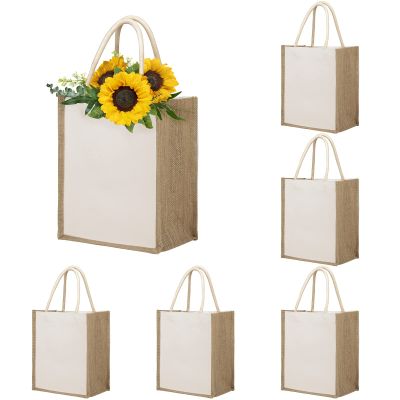 TopTie 6 PCS Jute Tote Bags Burlap Bridesmaid Bags Beach Bag Reusable Grocery Bags