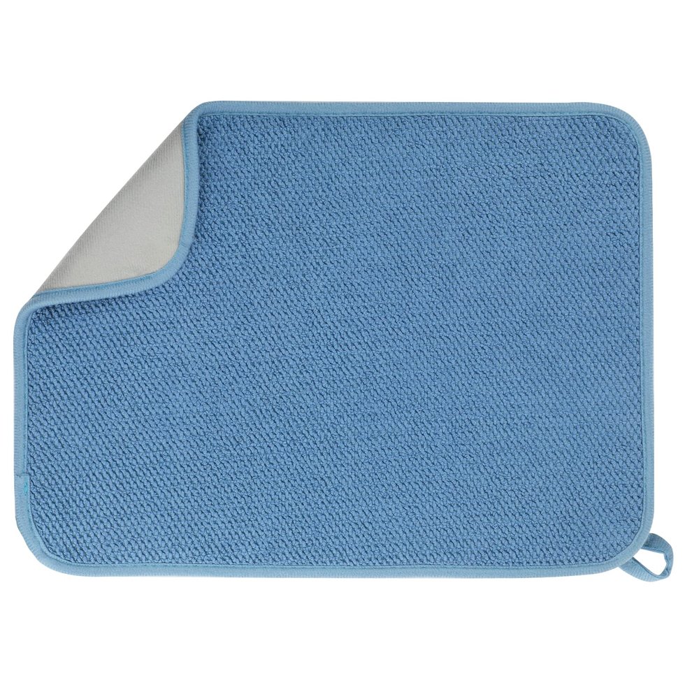 GeeRic Microfiber Dish Drying Mat, Super Absorbent Kitchen Dish Drying Pad for Valentine's Day, Reversible Gift Mats for Countertop, 12 * 16 inch Blue