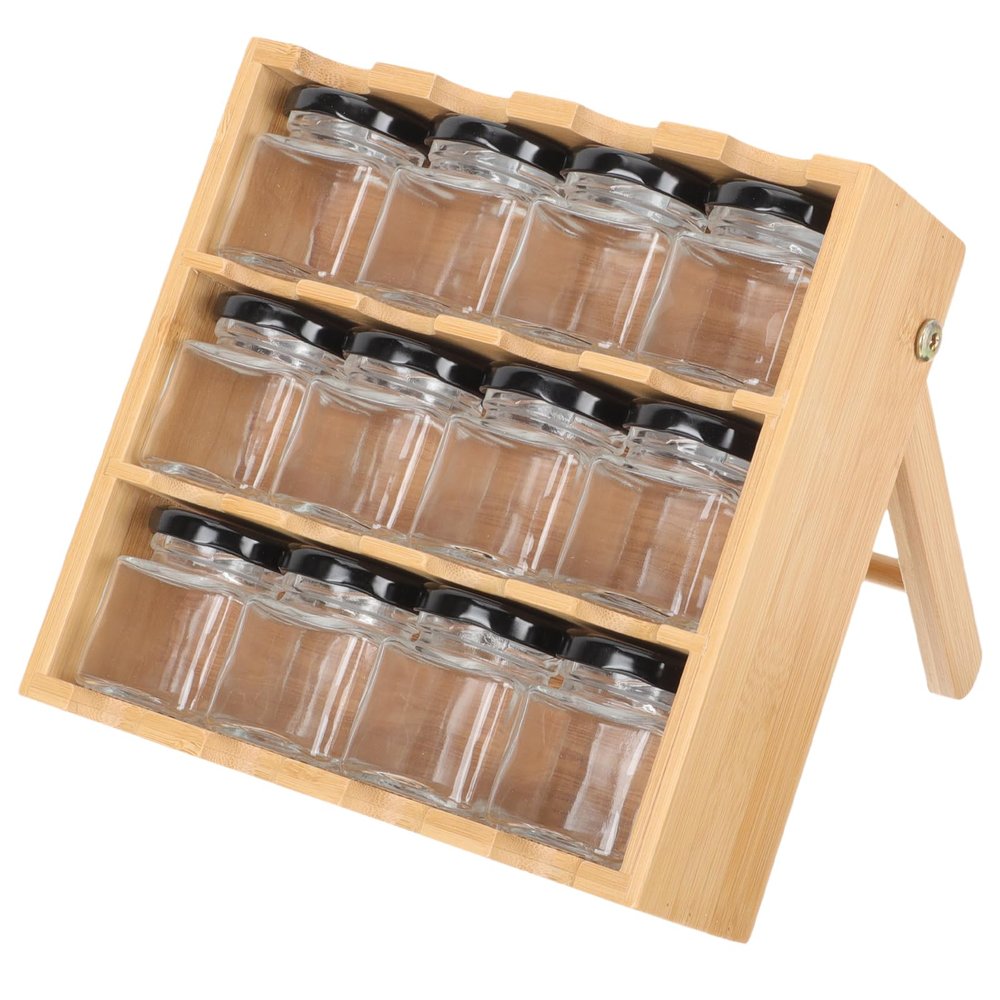 CALLARON 3-Tier Drawer Spice Rack Wooden Drawer Spice Organizer with Spice Jar Support Holder Wall Mount Spices Jar Holder Canned Food Storage Holder for Kitchen, 12 Condiment Jars