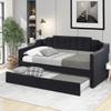 Classic Upholstered Daybed with Trundle,Wood Twin Size Sofa Bed with Handrail,for Kids Boys Girls Teens Adults Bedroom Use (Black@W) view 1