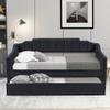 Classic Upholstered Daybed with Trundle,Wood Twin Size Sofa Bed with Handrail,for Kids Boys Girls Teens Adults Bedroom Use (Black@W) view 3