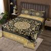 Erosebridal Royal Floral Quilt King Black Gold Boho Bedspread European Exotic Flowers Coverlet Bohemian Black Yellow Geometric Lattice Soft Luxury Bedspread Quilt Set view 1