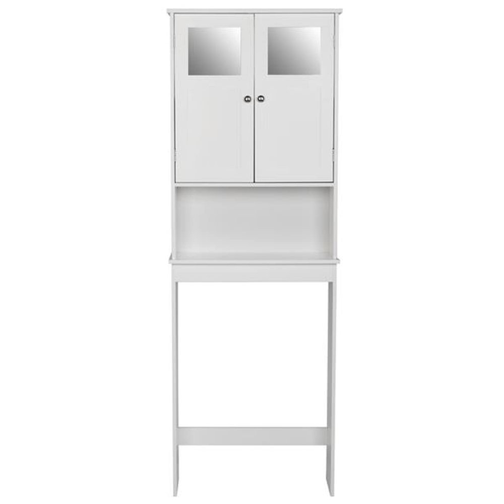 YEMELI Over The Toilet Storage Cabinet Shelf Toilet Cabinet Bathroom Organizer Shelf with 2 Glass Doors Bathroom Cabinet Organizer Shelf Space Saver with Adjustable Rack White
