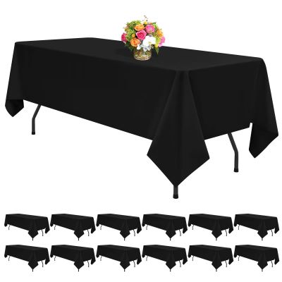 12 Pack Black Tablecloths for Rectangle Tables 60 x 102 Inch Black Polyester Tablecloth 6 Foot Rectangle Table Cloth Wrinkle Resistant Washable Fabric Table Cover for Party Wedding Banquet Events