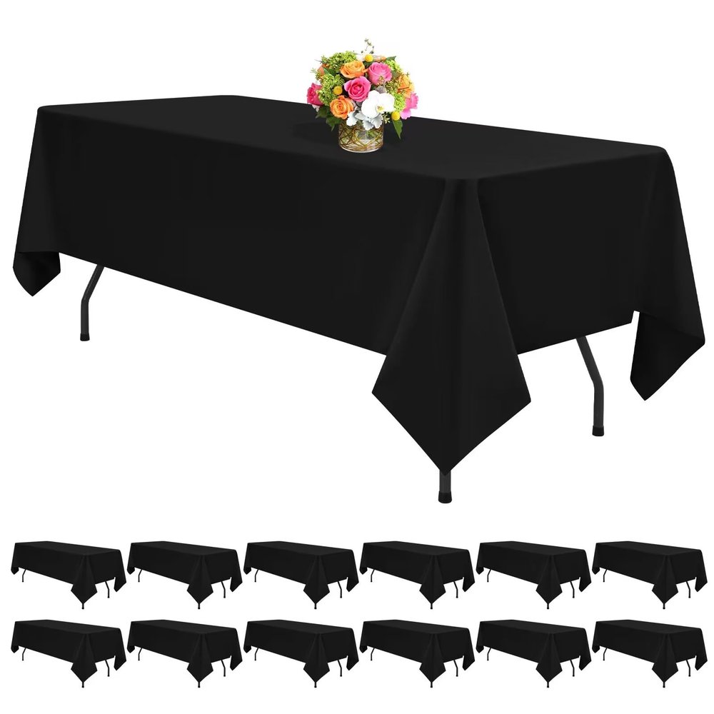 12 Pack Black Tablecloths for Rectangle Tables 60 x 102 Inch Black Polyester Tablecloth 6 Foot Rectangle Table Cloth Wrinkle Resistant Washable Fabric Table Cover for Party Wedding Banquet Events