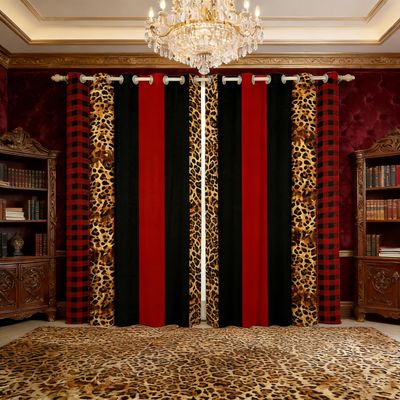 Manfei Leopard Print Blackout Curtains Red Brown Black Stripes Window Drapes, Wild Animal Cheetah Skin Window Treatments for Kids Boys Girls Room Decor, Grommet Top 2 Panel Set Curtains, 52Wx96L inch