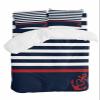 4 Pieces Nautical Duvet Cover Queen Bedding Sets Marine Theme Red Anchor for Bedroom Decor,Ultra Soft Luxury Comforter Cover Set with Bed Sheet and Pillow Shams Dark Navy Blue and White Stripes view 1
