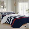 4 Pieces Nautical Duvet Cover Queen Bedding Sets Marine Theme Red Anchor for Bedroom Decor,Ultra Soft Luxury Comforter Cover Set with Bed Sheet and Pillow Shams Dark Navy Blue and White Stripes view 2