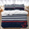 4 Pieces Nautical Duvet Cover Queen Bedding Sets Marine Theme Red Anchor for Bedroom Decor,Ultra Soft Luxury Comforter Cover Set with Bed Sheet and Pillow Shams Dark Navy Blue and White Stripes view 3